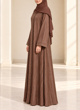 Mocha Brown Zari Stripe Front Open Abaya | 0116-PR-1223