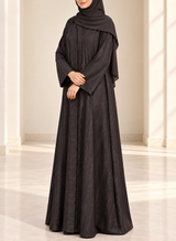 Dark Charcoal Zari Stripe Front Open Abaya | 0116-PR-1223