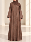 Mocha Brown Zari Stripe Front Open Abaya | 0116-PR-1223