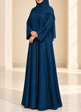 Petrol Blue Zari Stripe Front Open Abaya | 0116-PR-1223