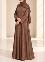 Mocha Brown Zari Stripe Front Open Abaya | 0116-PR-1223