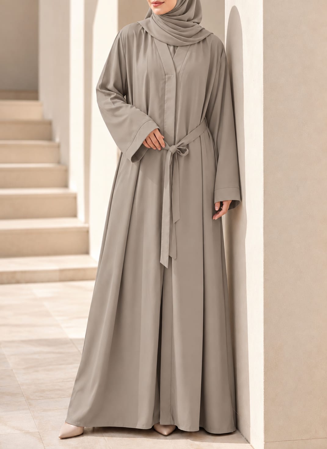 Arabis Noir Belted Front Open Abaya | 0116-PR-A638