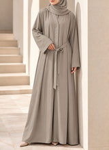 Arabis Noir Belted Front Open Abaya | 0116-PR-A638