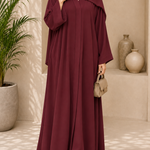 Classic Elegance Maroon Front Open Abaya | 0116-PR ZOOM