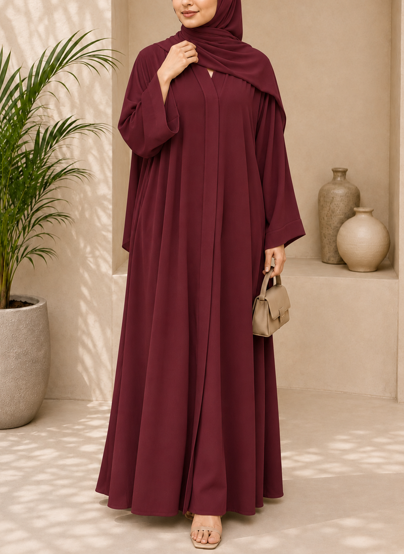 Classic Elegance Maroon Front Open Abaya | 0116-PR ZOOM