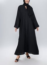 Black Hidden Placket Front Open Nida Abaya 0116-PR