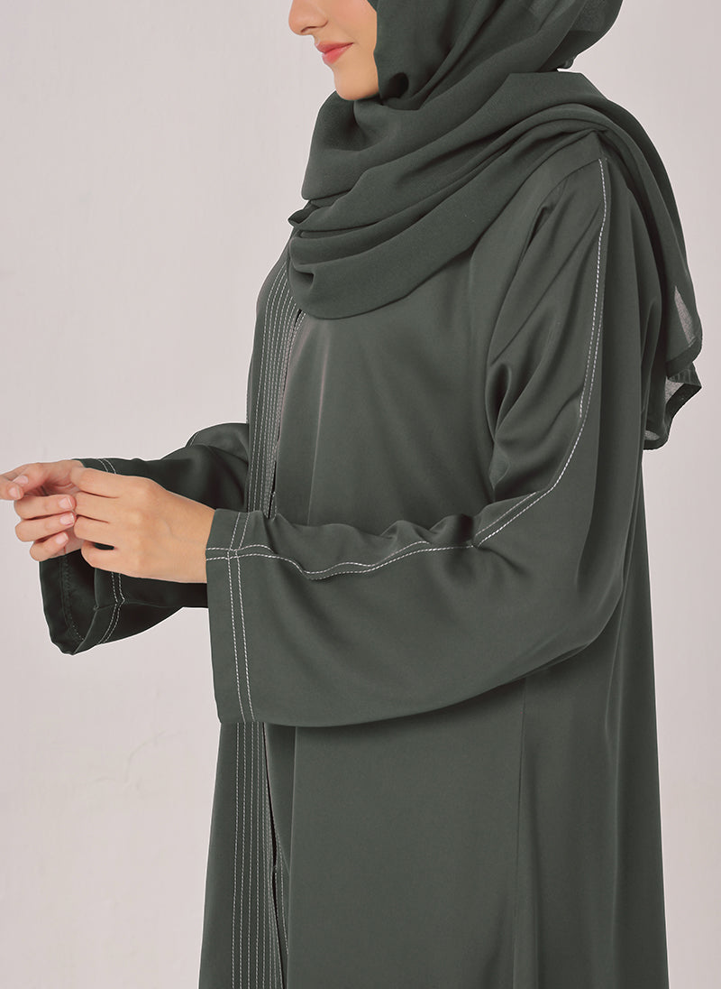 Stone Grey Thread Work Nida Abaya - 0116-R-1006