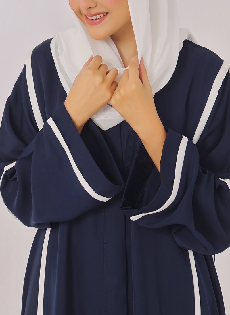 Blue Nida White Stripe Abaya - 0116-R-1010