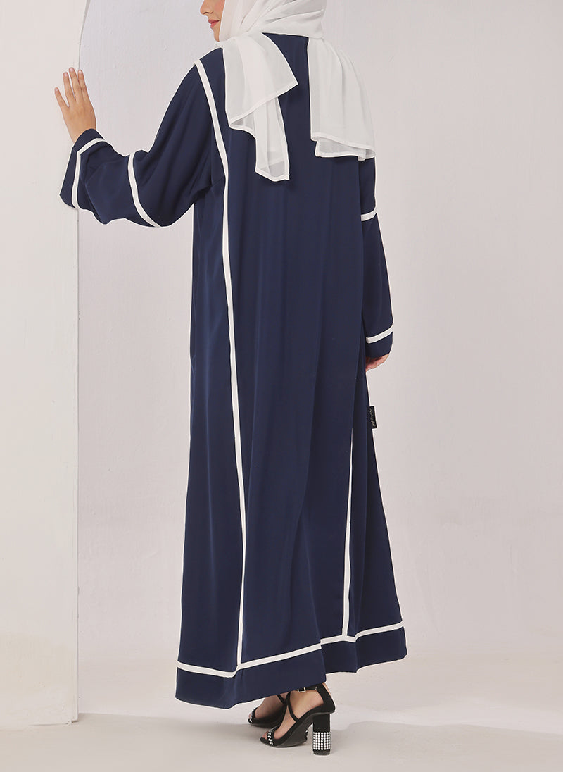 Blue Nida White Stripe Abaya - 0116-R-1010