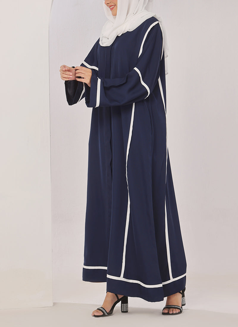 Blue Nida White Stripe Abaya - 0116-R-1010