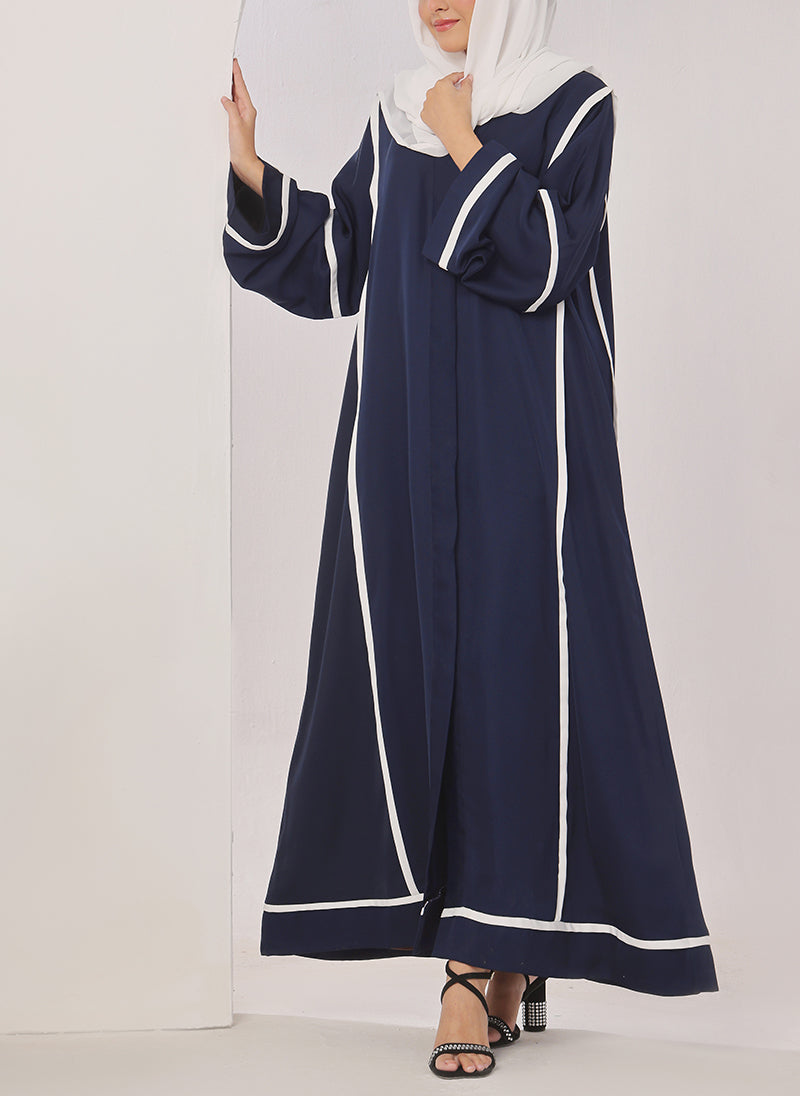 Blue Nida White Stripe Abaya - 0116-R-1010