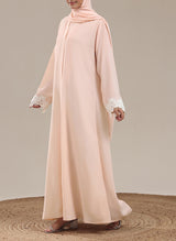 Peach Amara Lace Sleeve Abaya | 0116-R-1204