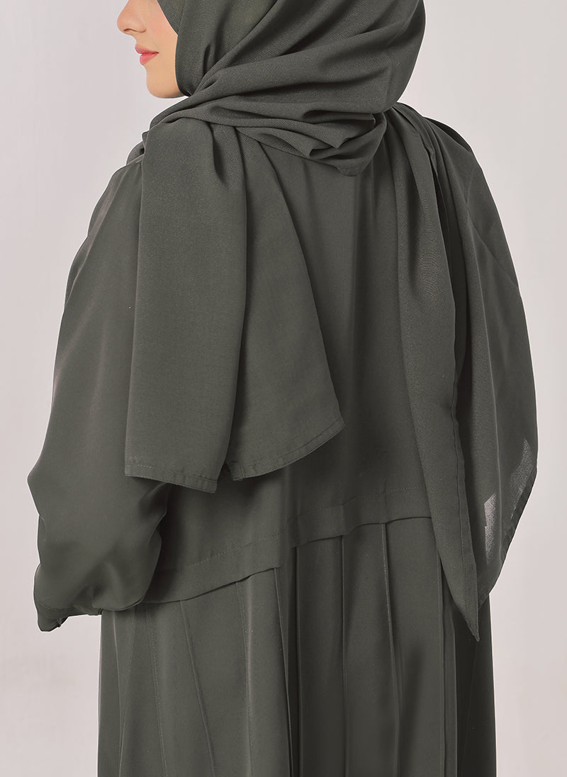 Plates Front Open Grey Abaya - 0116-R-722