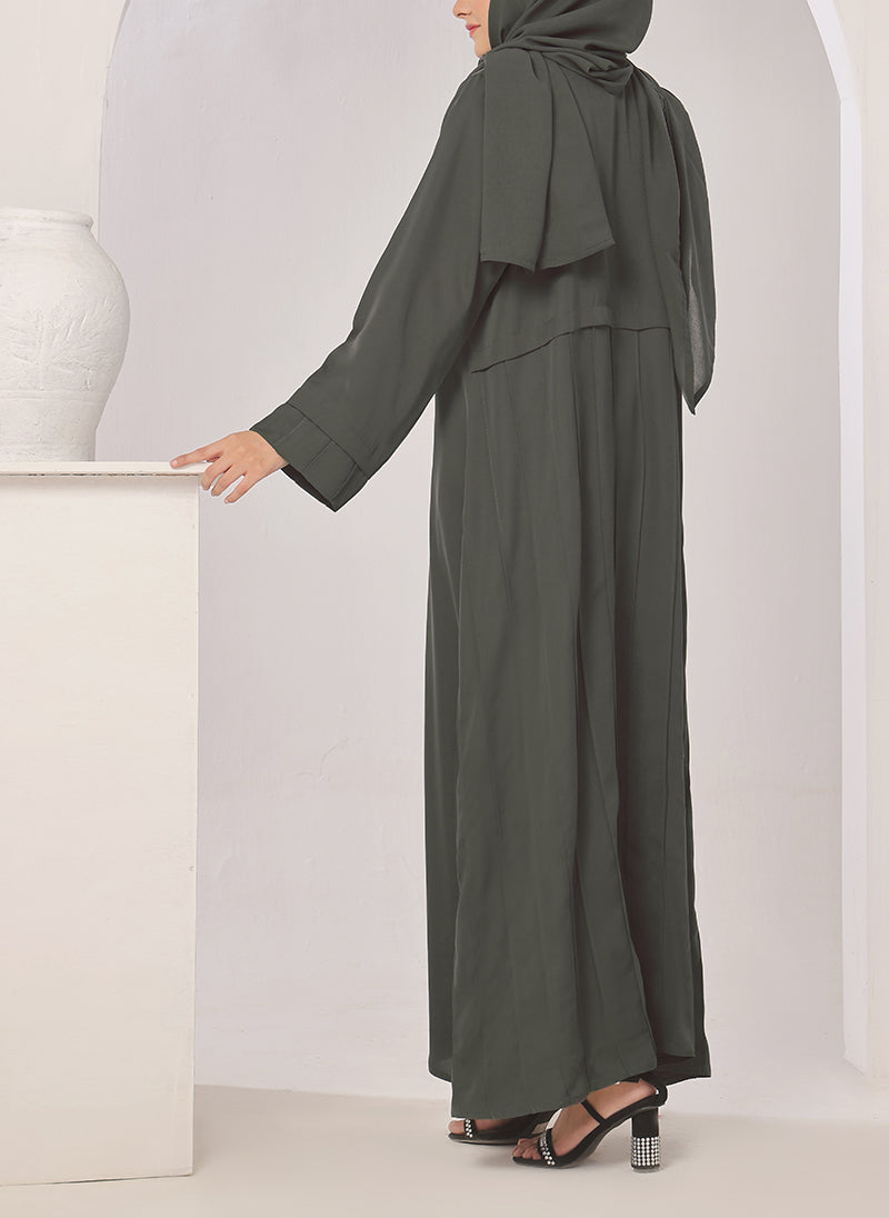 Plates Front Open Grey Abaya - 0116-R-722