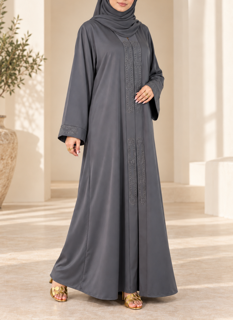 Charcoal Grey Stone Work Nida Abaya – 0116-RC-A649