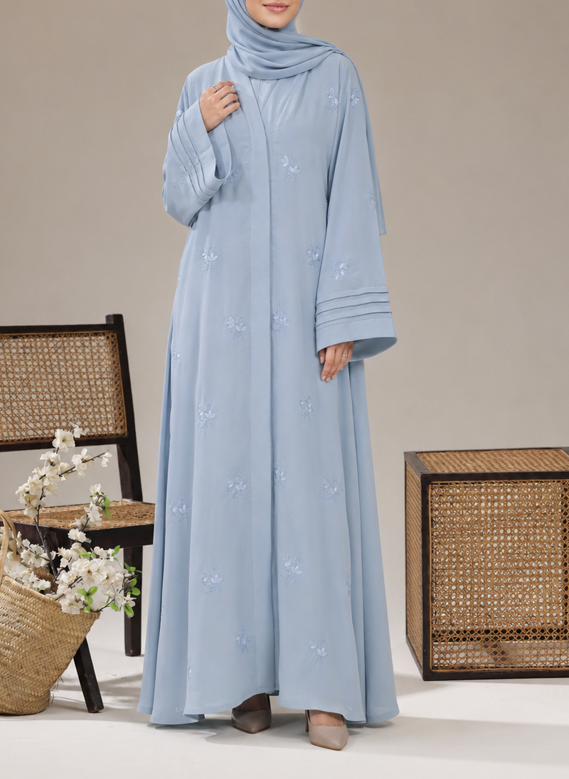 Elegant Embroidered Georgette Front Open Abaya | 0116-RE-1237