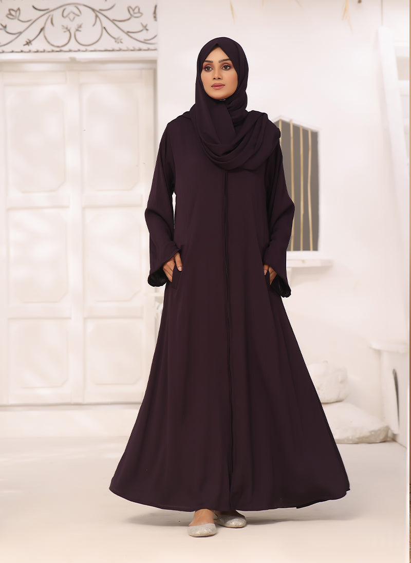 Dark Purple Zoom Nida Front Open Abaya - 0118-R-250