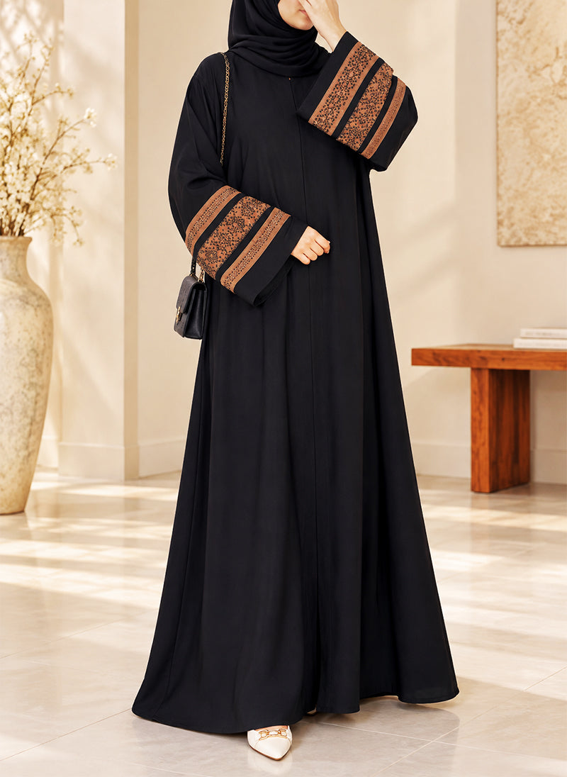 Arabis Stonework Sleeve Front Close Nida Abaya | 0120-RC-A642