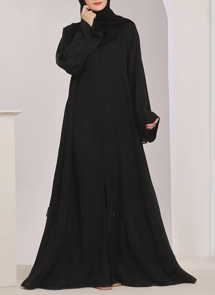 Stone work Front Open Black Nida Abaya - 0121-C-1024