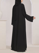 Stone work Front Open Black Nida Abaya - 0121-C-1024