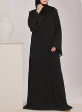 Stone work Front Open Black Nida Abaya - 0121-C-1024