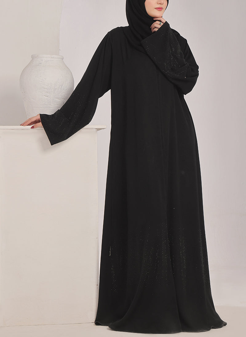 Stone work Front Open Black Nida Abaya - 0121-C-1024