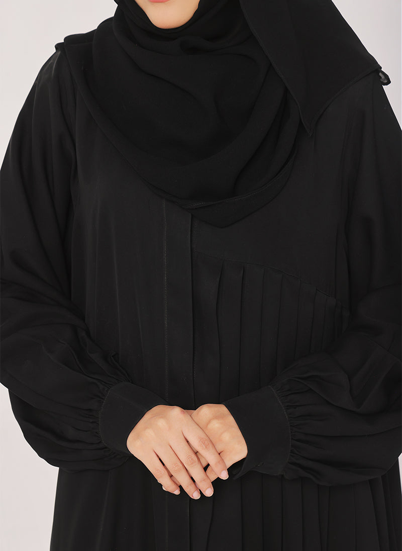 Black Nida Plates Style Abaya - 0121-R-1008