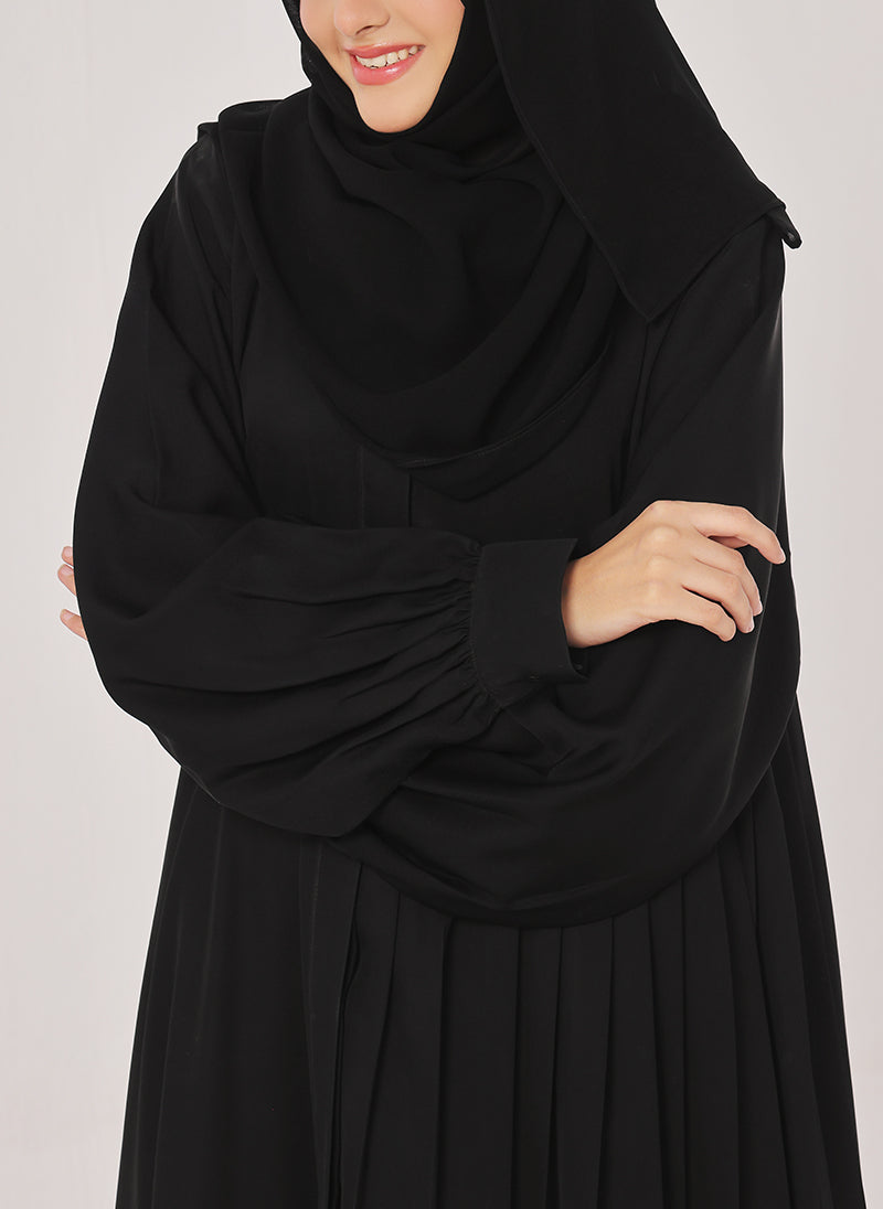 Black Nida Plates Style Abaya - 0121-R-1008