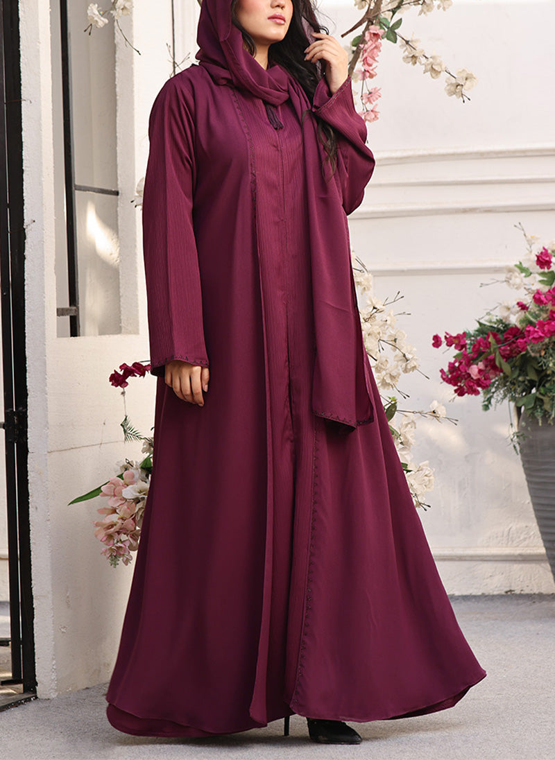 Chiffon Front Open Abaya Rouge 0122-RC-713