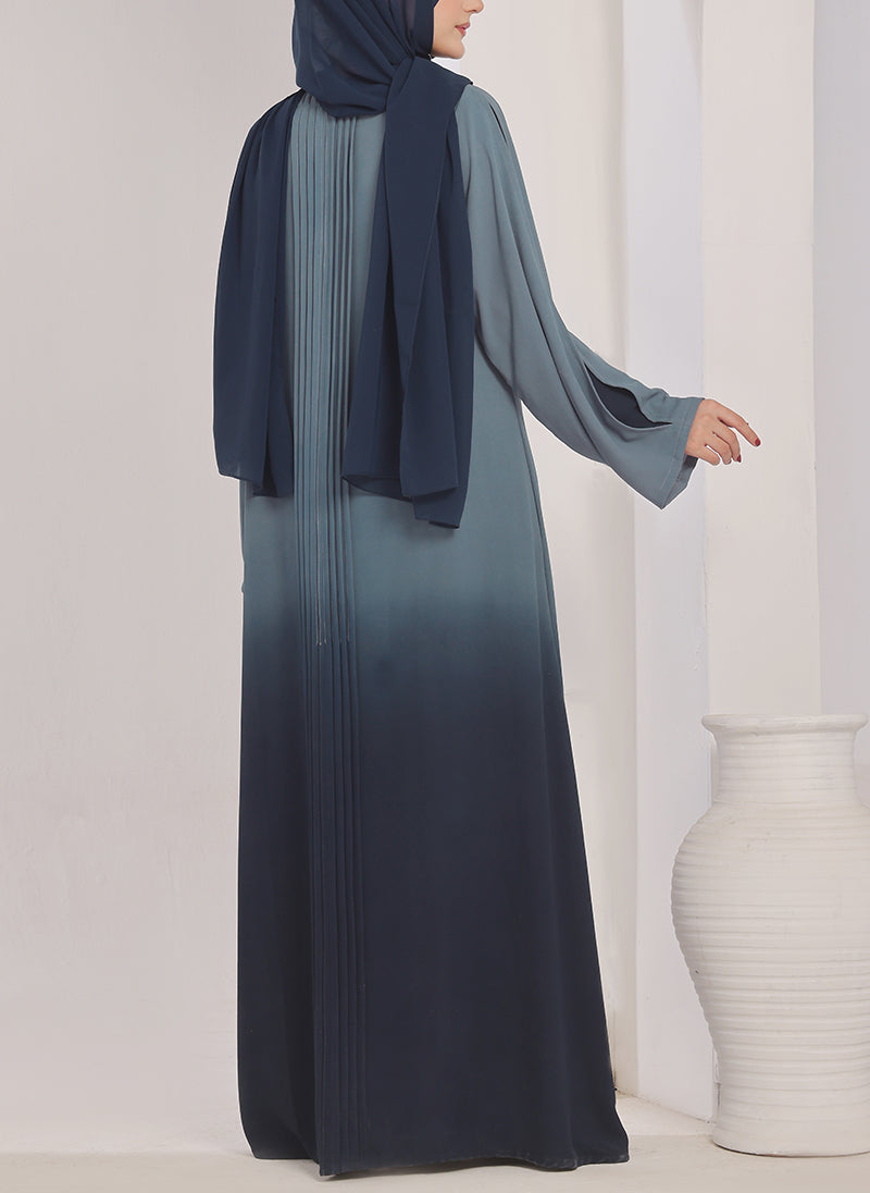 Two Tone Navy Blue Gradient Abaya - 0121-R-1014