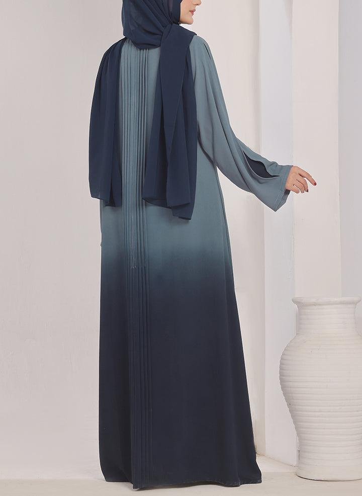 Two Tone Navy Blue Gradient Abaya - 0121-R-1014