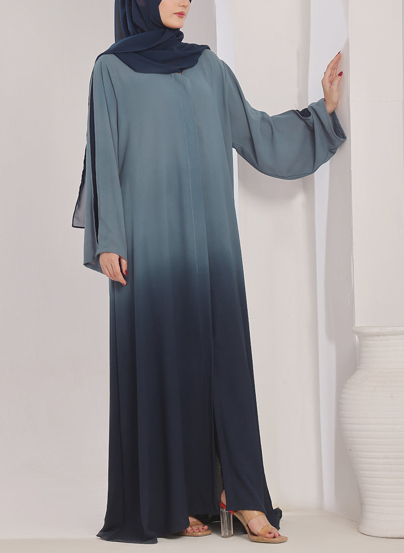 Two Tone Navy Blue Gradient Abaya - 0121-R-1014