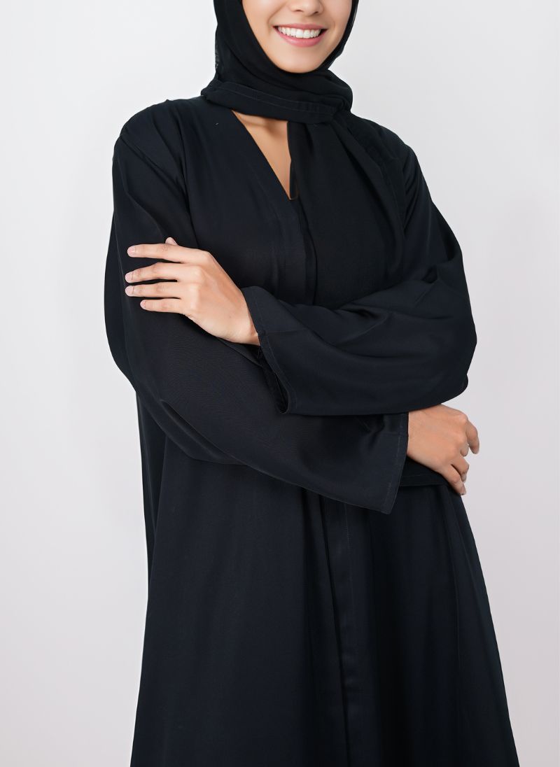 Black Front Open Nida Fabric Abaya - 0116-P