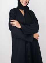 Black Front Open Nida Fabric Abaya - 0116-P