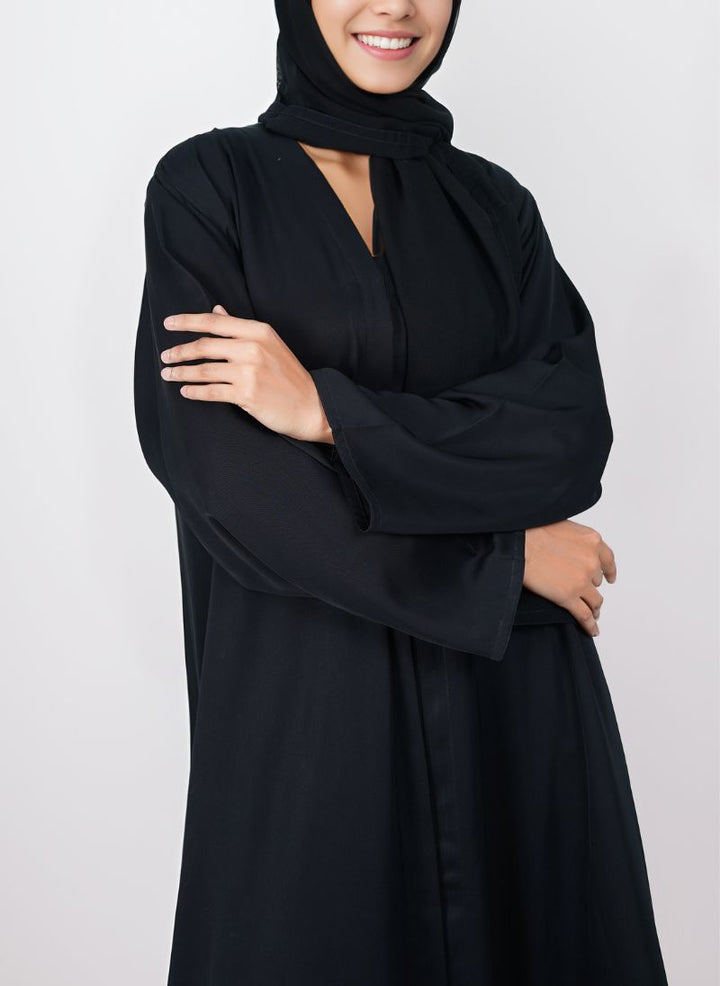 Black Front Open Nida Fabric Abaya - 0116-P