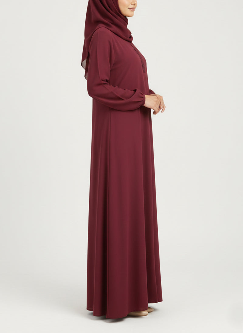 Arabis Maroon Classic Front-Close Abaya| 0120-RC-A628