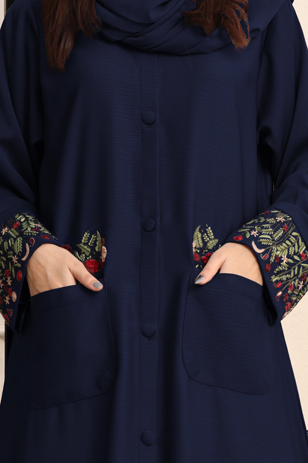 Front Open Brown Zoom Embroidered Abaya  0118-K-752