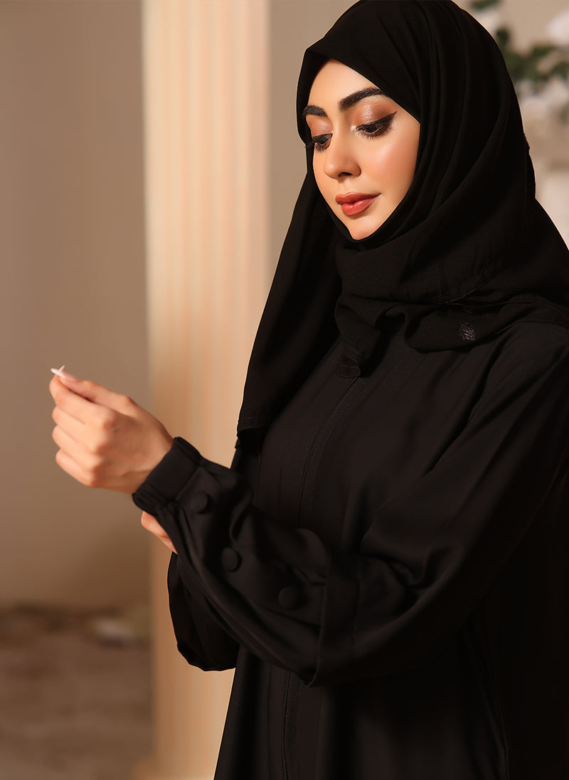 Fabric Front Open Abaya
