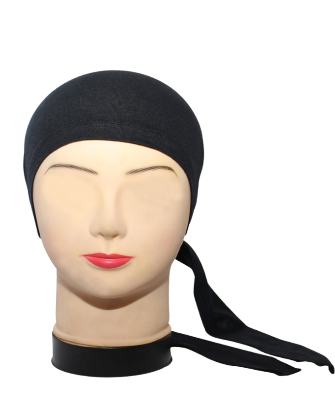 Black Plain Tie Bonnet Cap for Hijabs