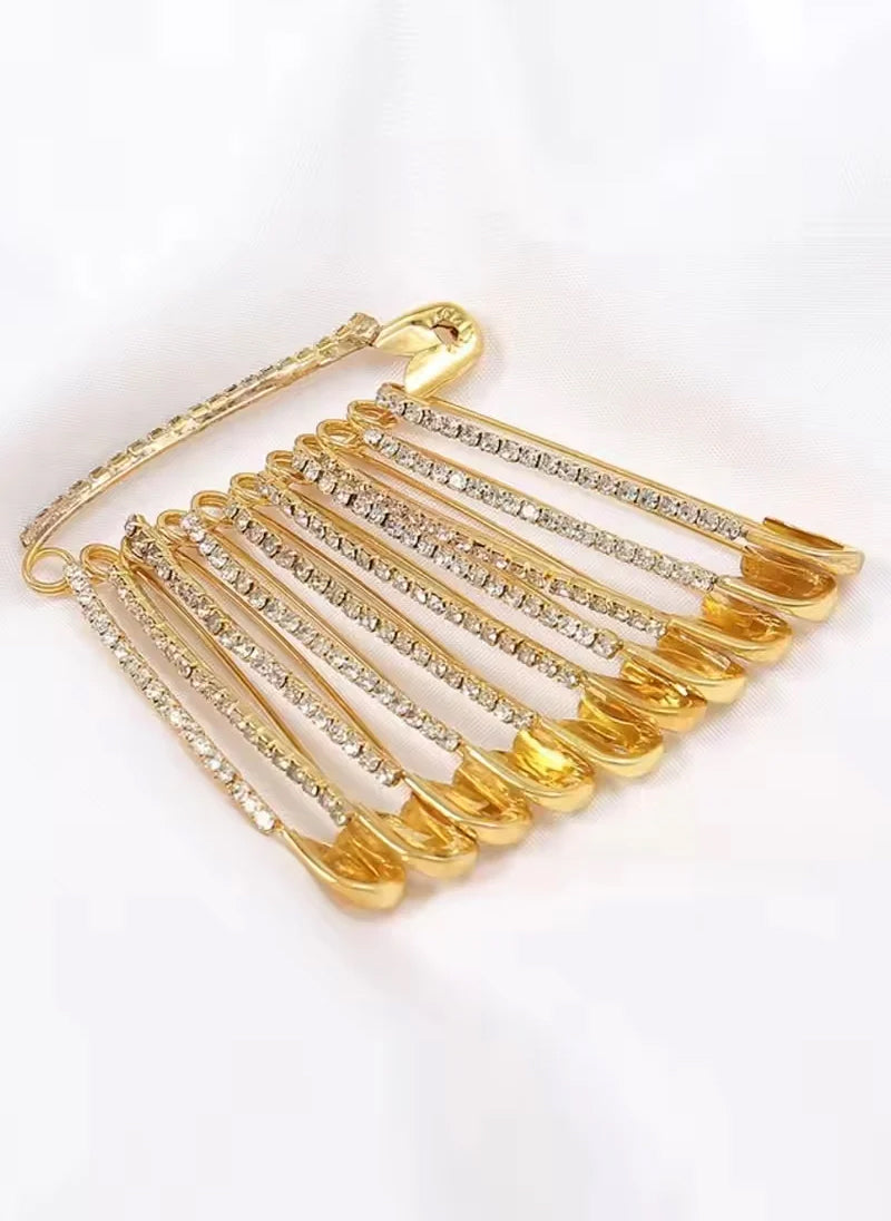 Golden Safety Pins Diamond Stone
