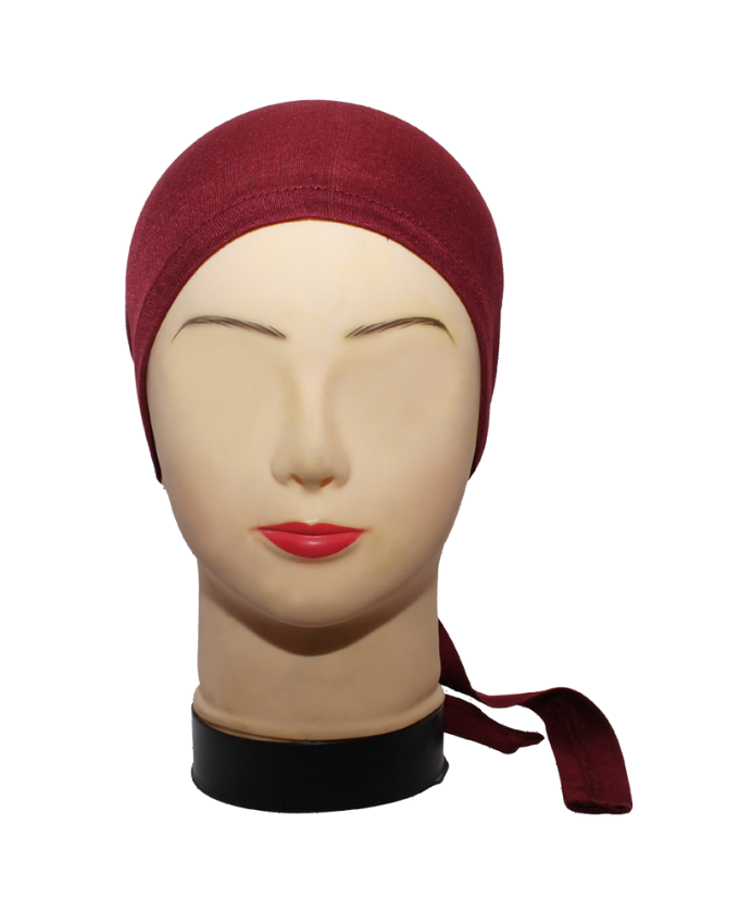 Maroon Plain Tie Bonnet Cap for Hijabs