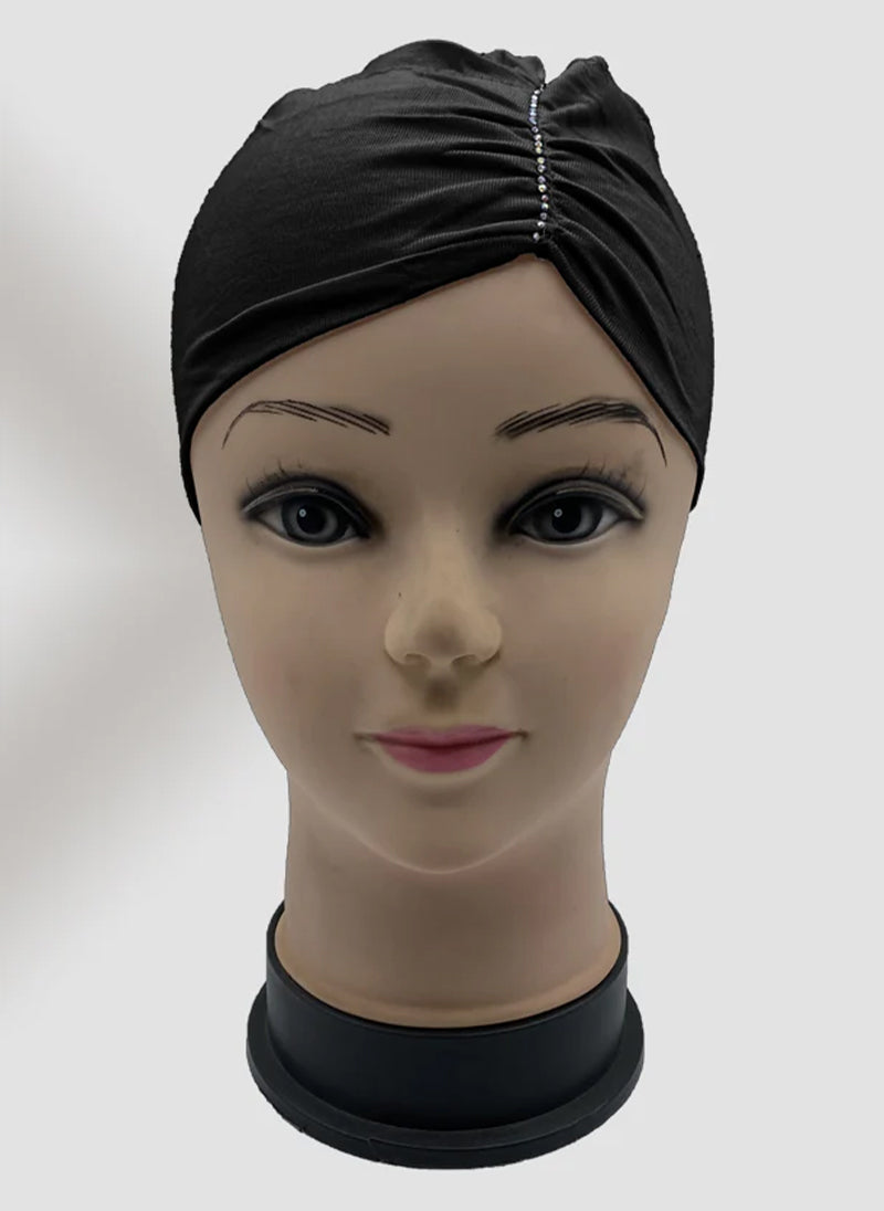 Black Side Parting Hijab Cap Stone