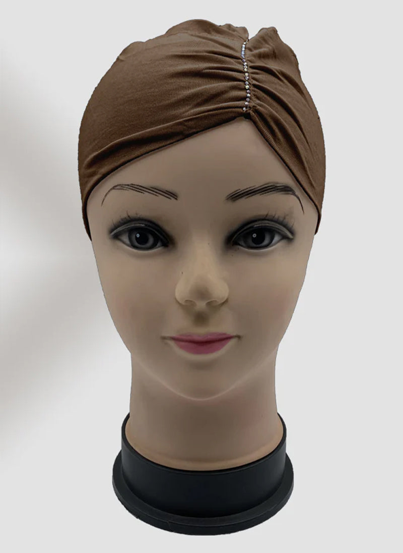 Brown Side Parting Hijab Cap Stone