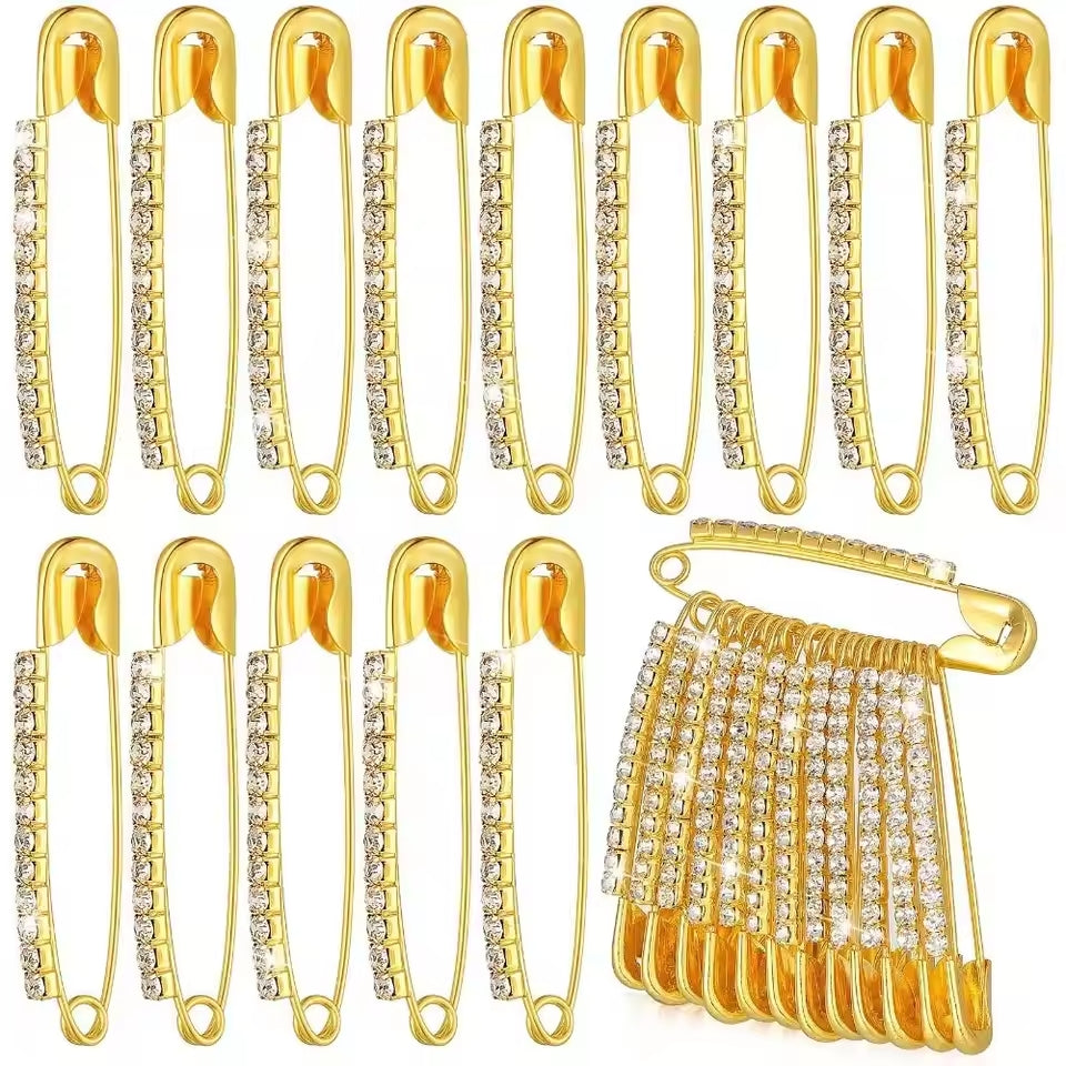 Golden Safety Pins Diamond Stone