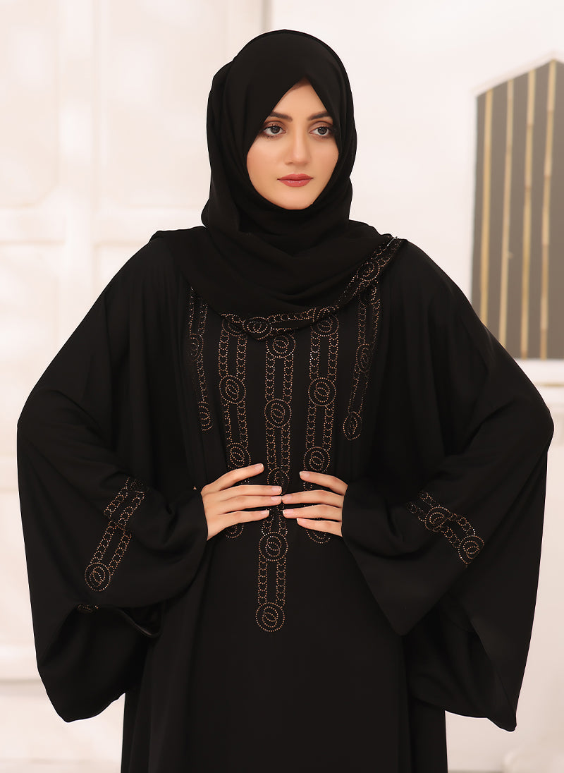 Nooriya: Black Nida Fabric Jilbab with Stone Work jilbab