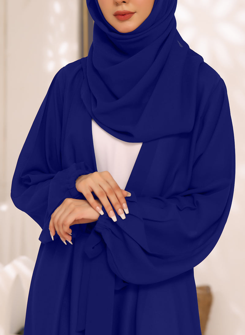 Blue and Cream White Double Georgette Double Brest Style Abaya - 0122-R-261