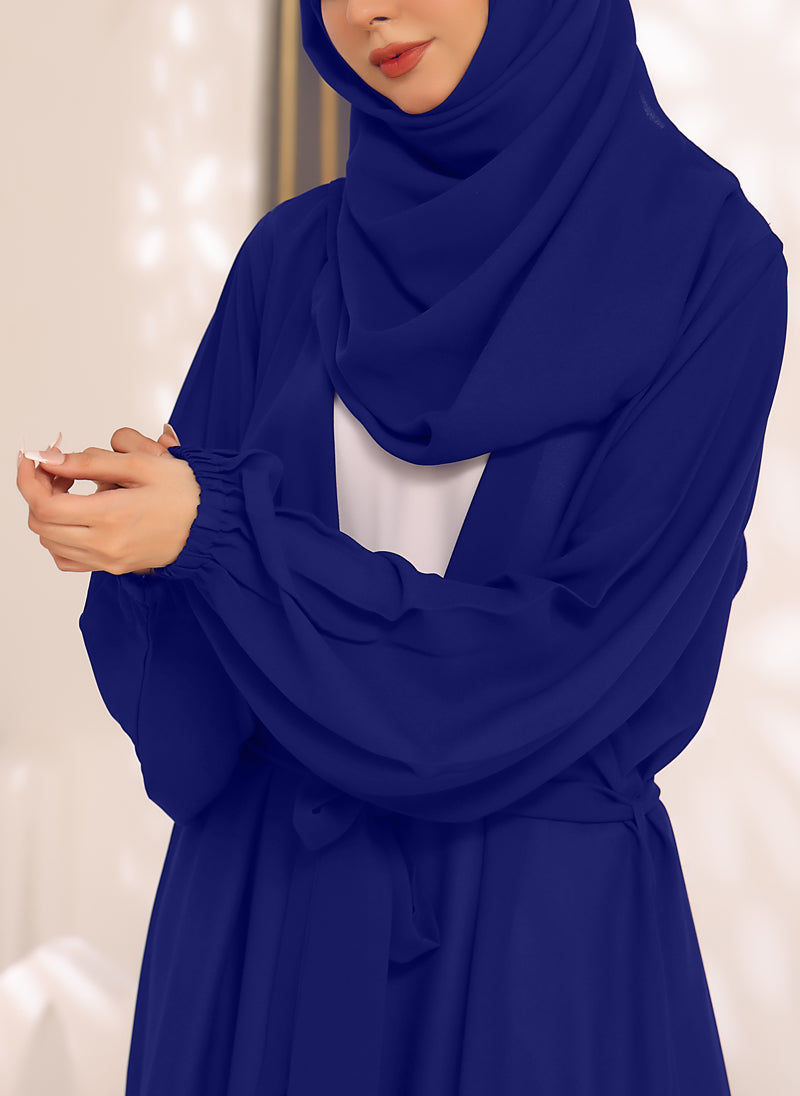 Blue and Cream White Double Georgette Double Brest Style Abaya - 0122-R-261