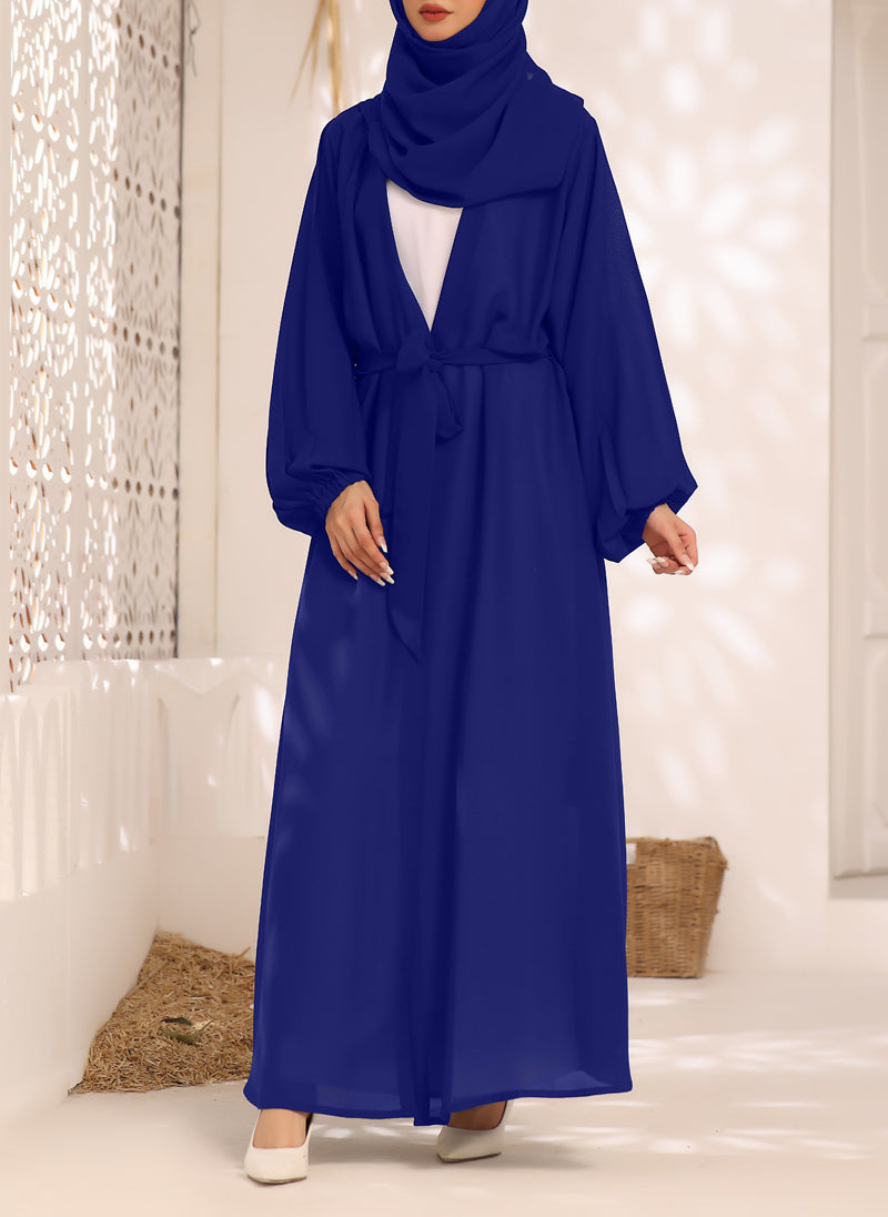 Blue and Cream White Double Georgette Double Brest Style Abaya - 0122-R-261