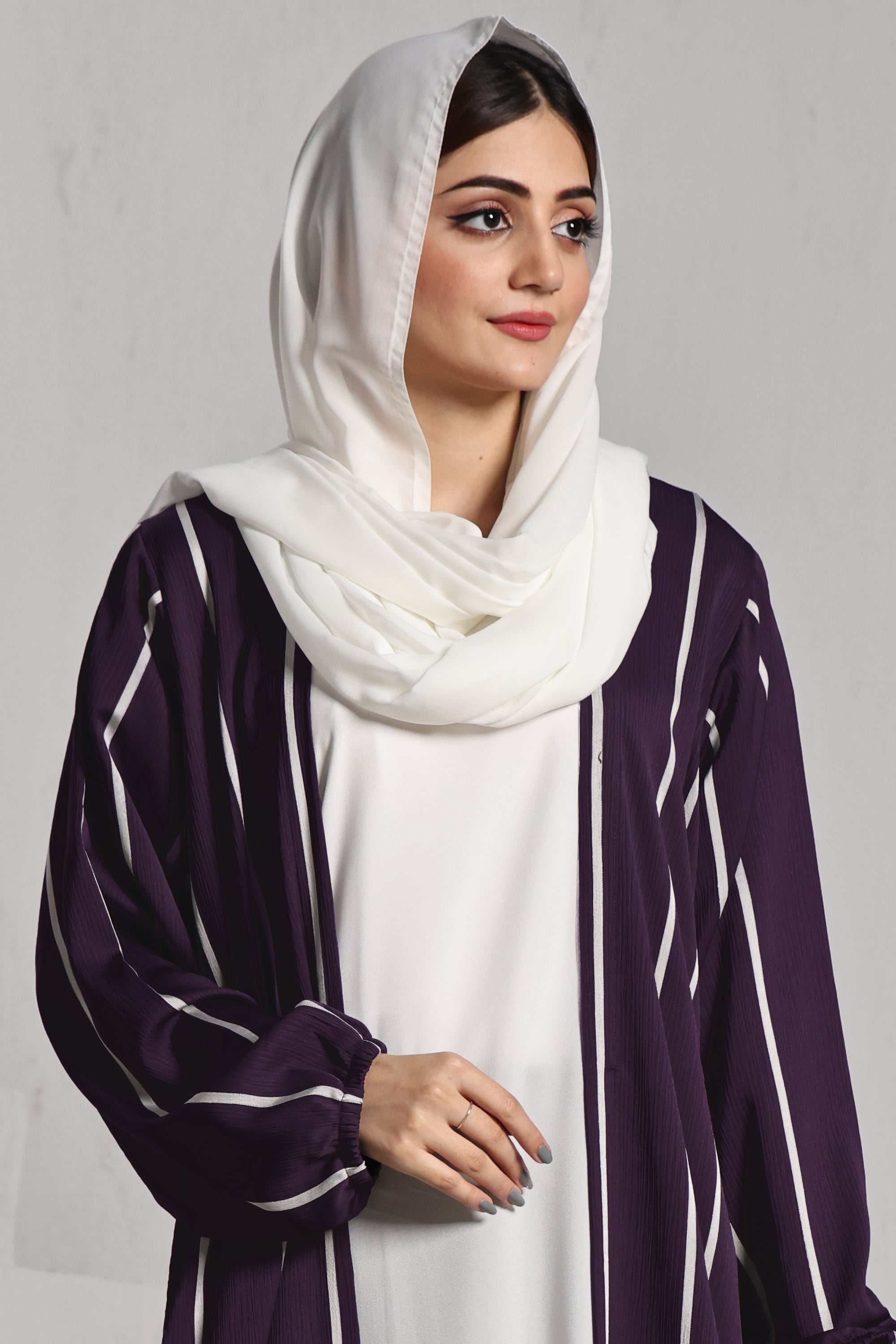 Front Close Double Breast Zoom Fabric Purple Abaya (0122-P-712)