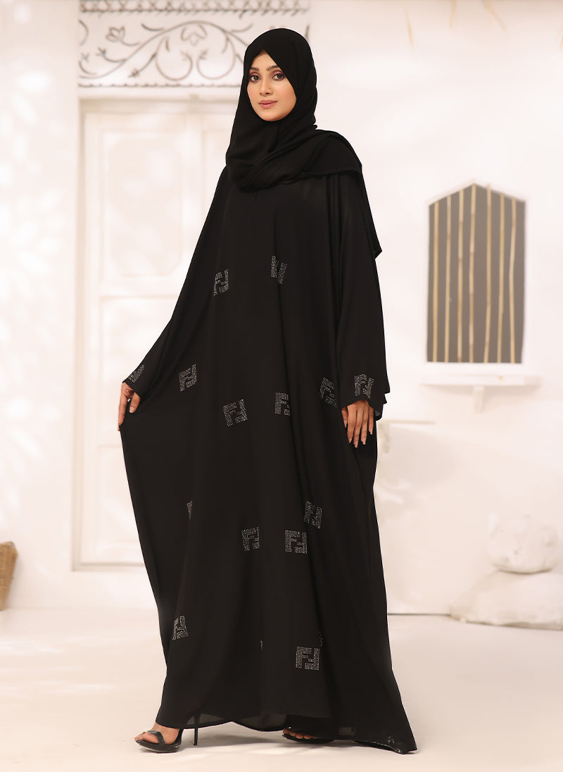 Black Nida Fabric Jilbab with Stone Work Jilbab